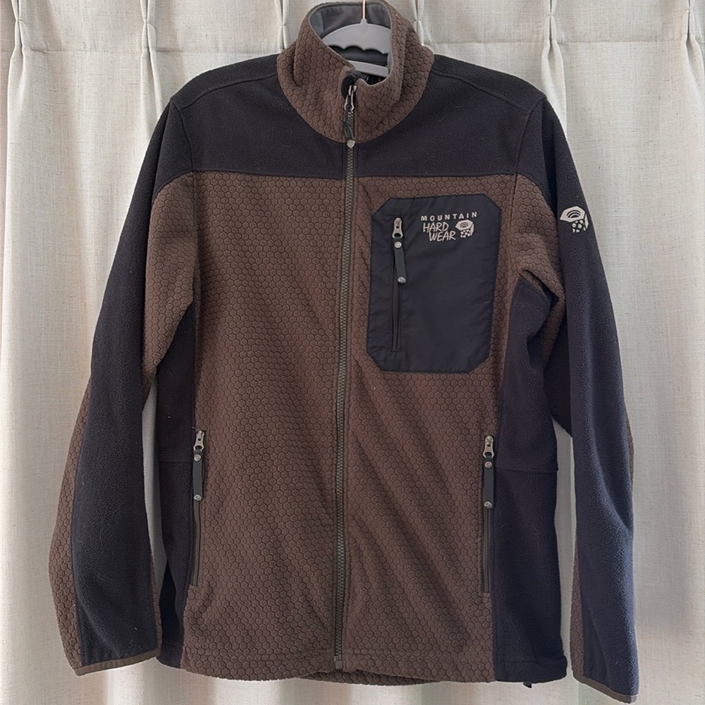 Men's Small Mountain Hardwear Brown and Black Hex Grid Fleece Jacket